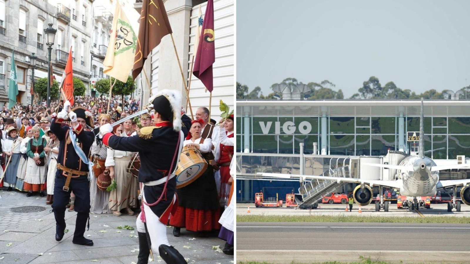 Una representación de la Reconquista de Vigo y la pista de Peinador.