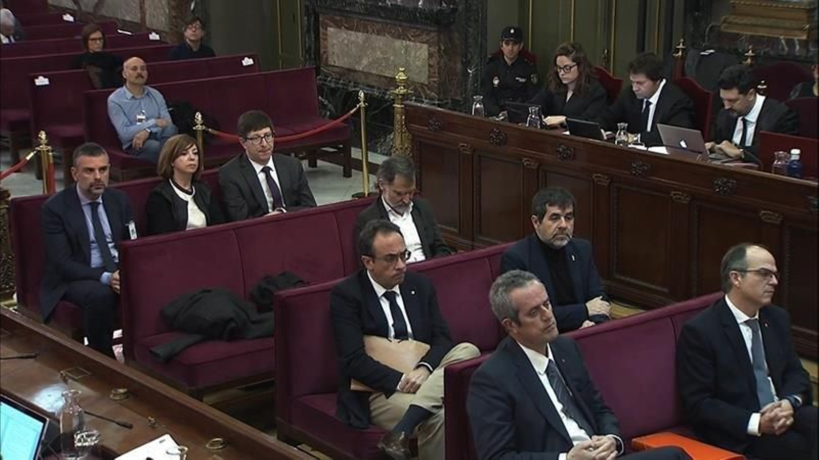 Algunos de los acusados durante la vigésima jornada del juicio del "procés"