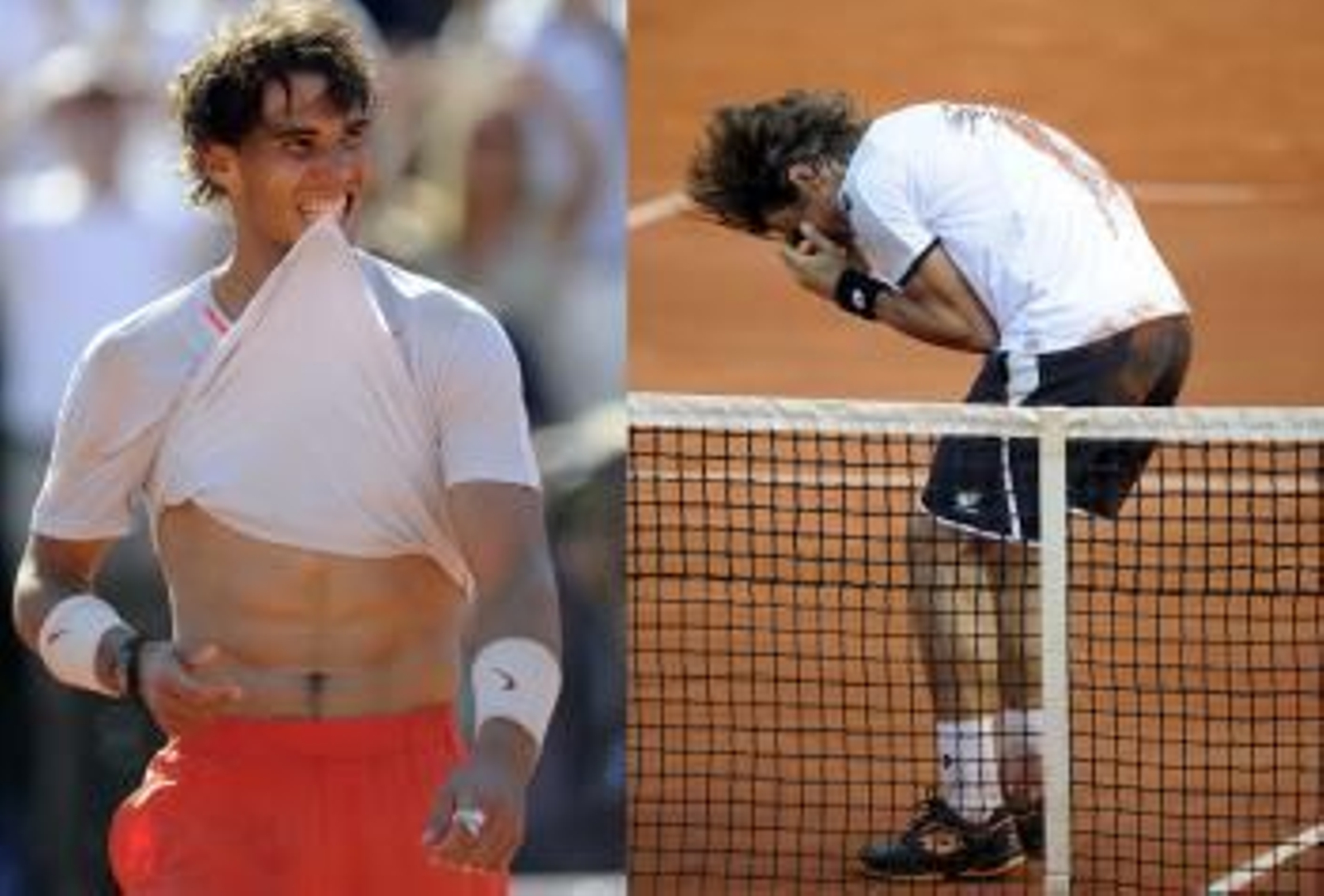 Rafa Nadal celebra su victoria sobre el serbio Novak Djokovic y David Ferrer se emociona después de derrotar al francés Tsonga