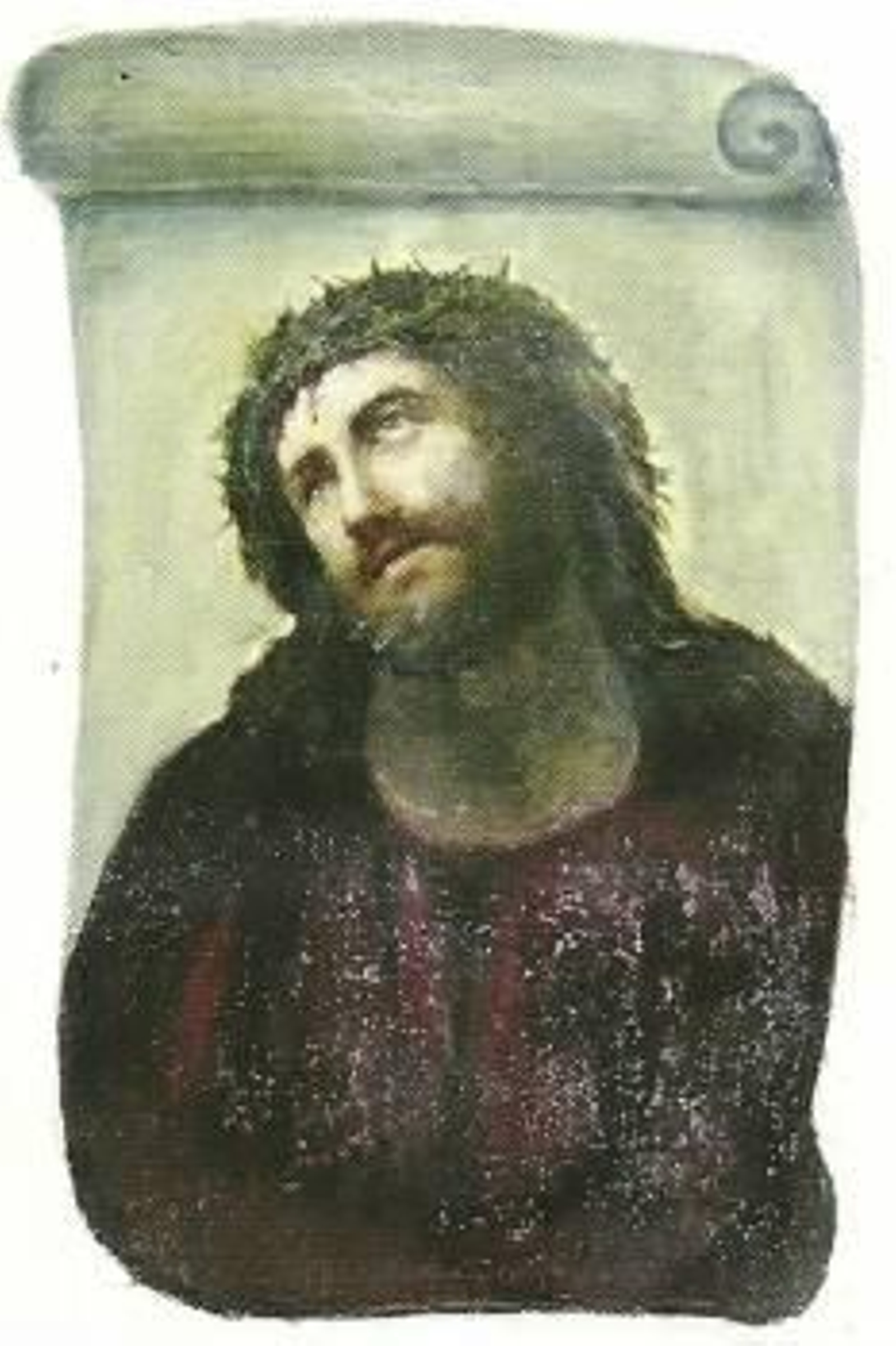 El Ecce Homo original de Elías García Martínez, poco antes de su 'restauración' y tras la intervención de la vecina.