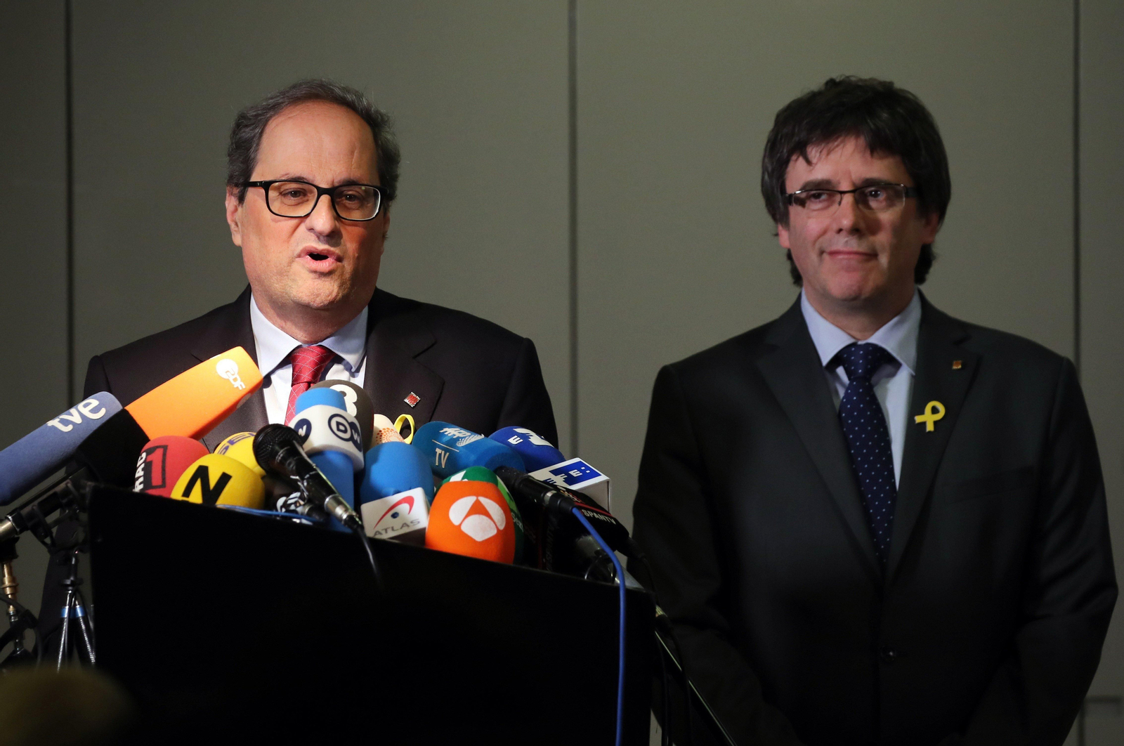Torra y Puigdemont, durante la rueda de prensa que ofrecieron en Berlín.
