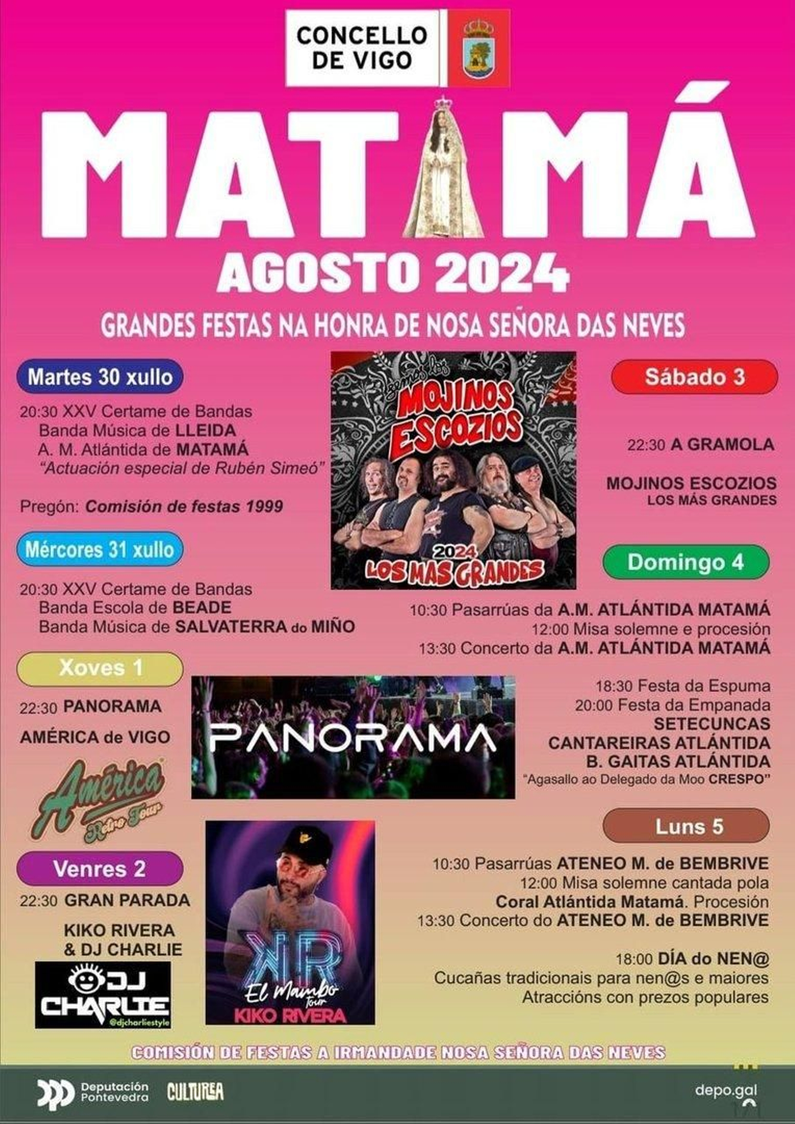 Cartel con la programación de las fiestas de Matamá.