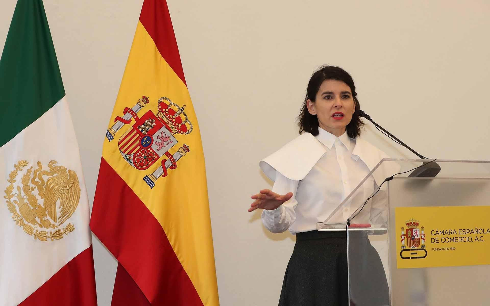 Fotografía de archivo de la directora de la Cámara Española de Comercio, Joana Torrents, durante una rueda de prensa en Ciudad de México (México). EFE/ Mario Guzmán