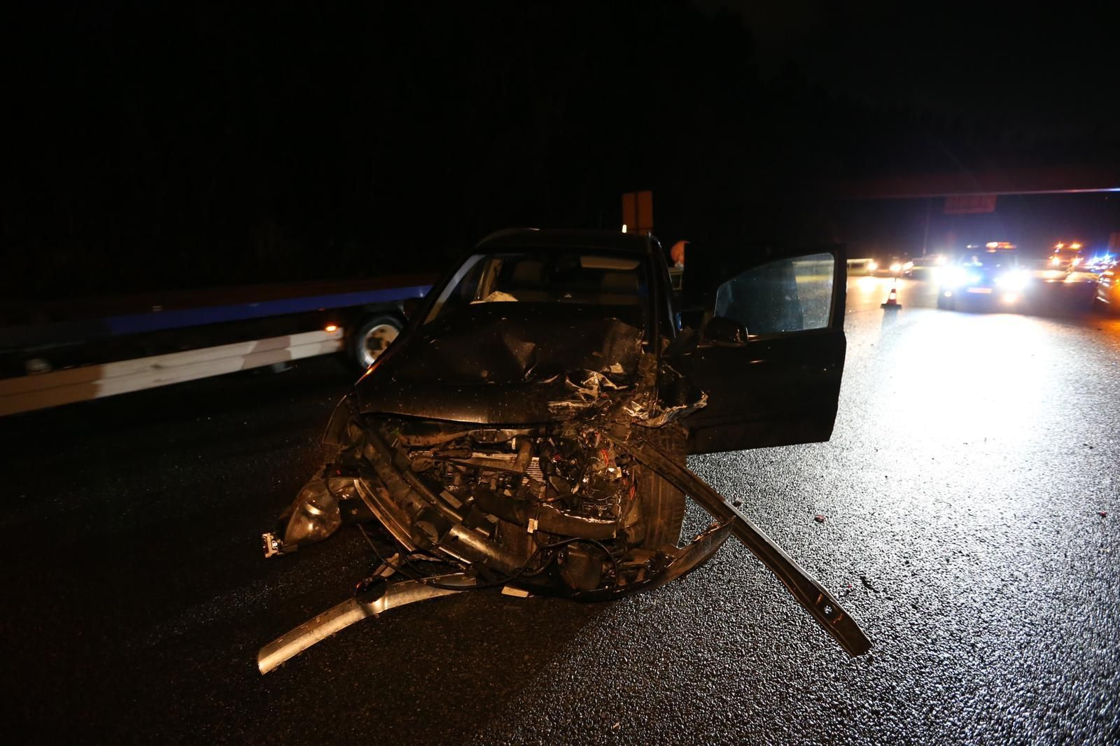 Dos jabalíes irrumpen en la VG20 en Vigo y provocan un aparatoso accidente de tráfico // Alberte