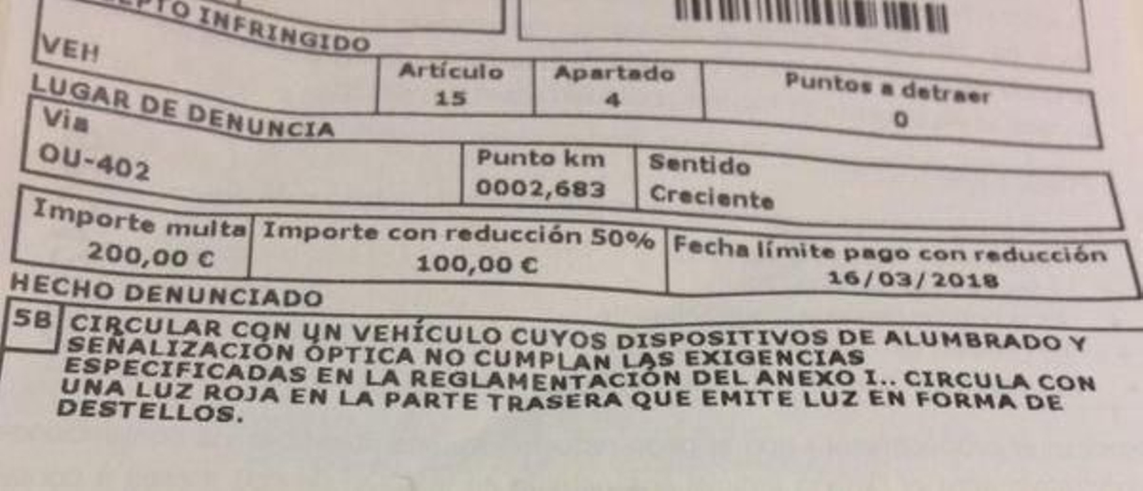 Explicación de la multa.