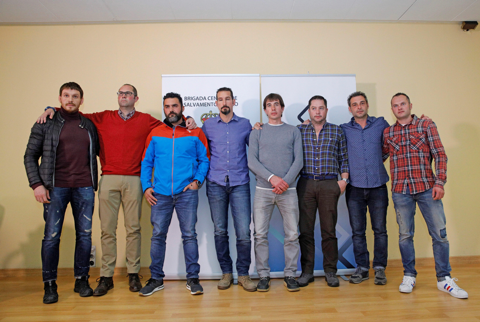 Los ocho componentes de la Brigada de Salvamento Minero que recuperaron el cuerpo de Julen.