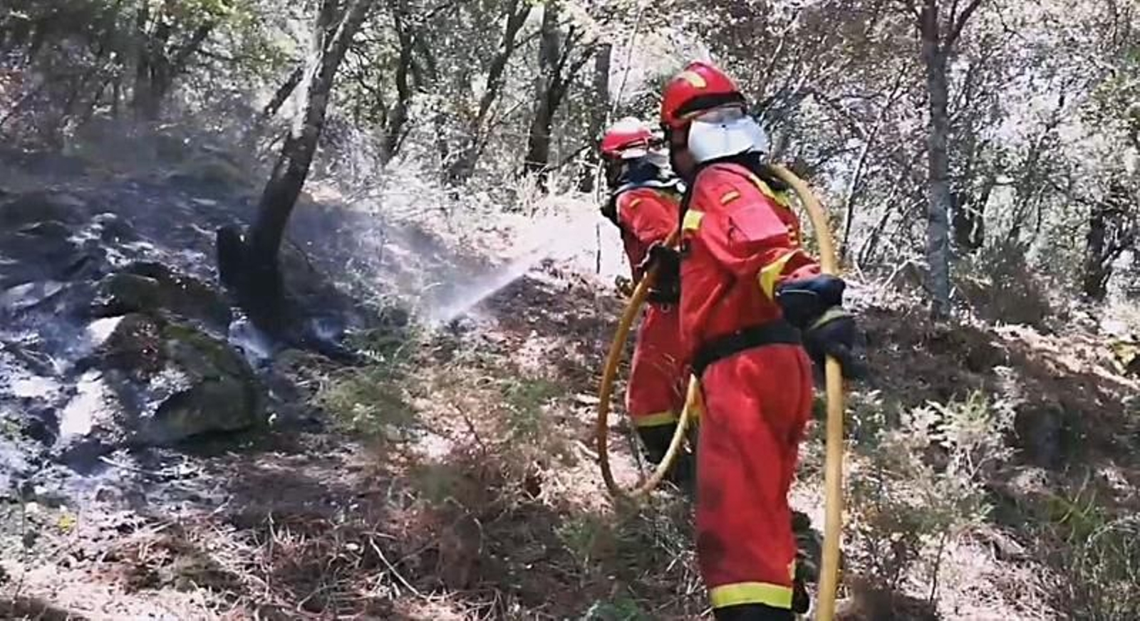 Labores de extinción del incendio que se propaga por las localidades madrileñas de Cadalso de los Vidrios y Cenicientos y parte de la provincia de Toledo