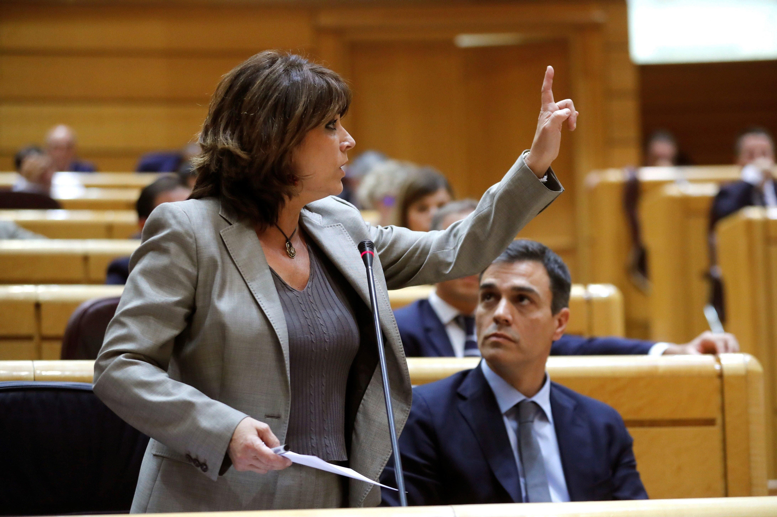 La ministra de Justicia, Dolores Delgado, durante su intervención en el pleno del Senado.