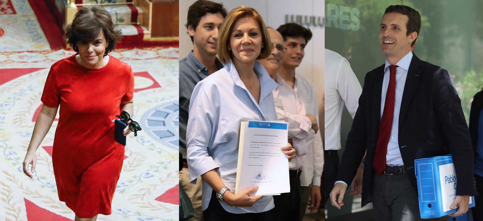 Soraya Sáenz de Santamaría, María Dolores de Cospedal y Pablo Casado