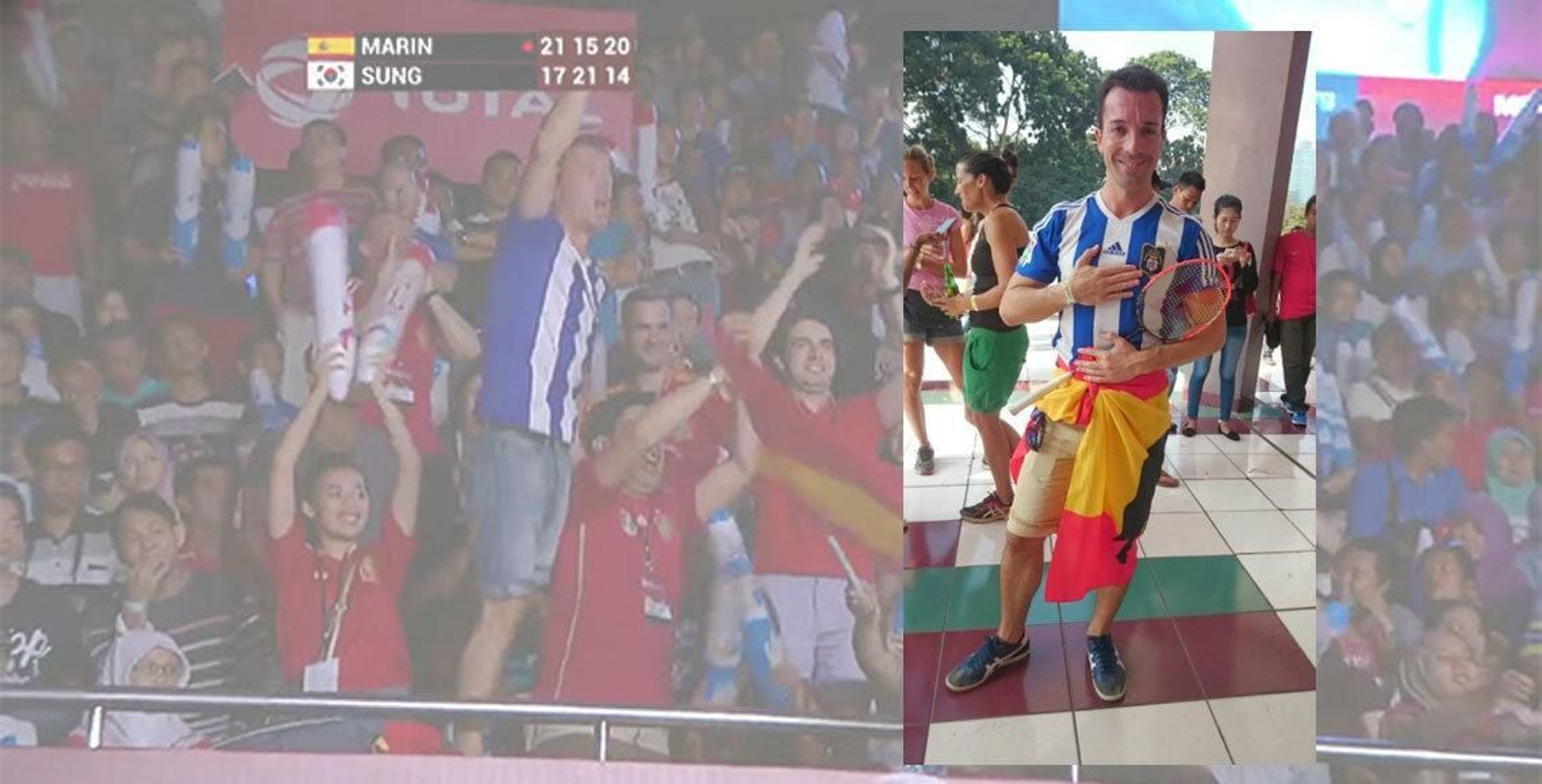 Javier Jaramillo recibió la raqueta de Carolina Marín, tras el apoyo que le ofreció desde las gradas durante la Final.