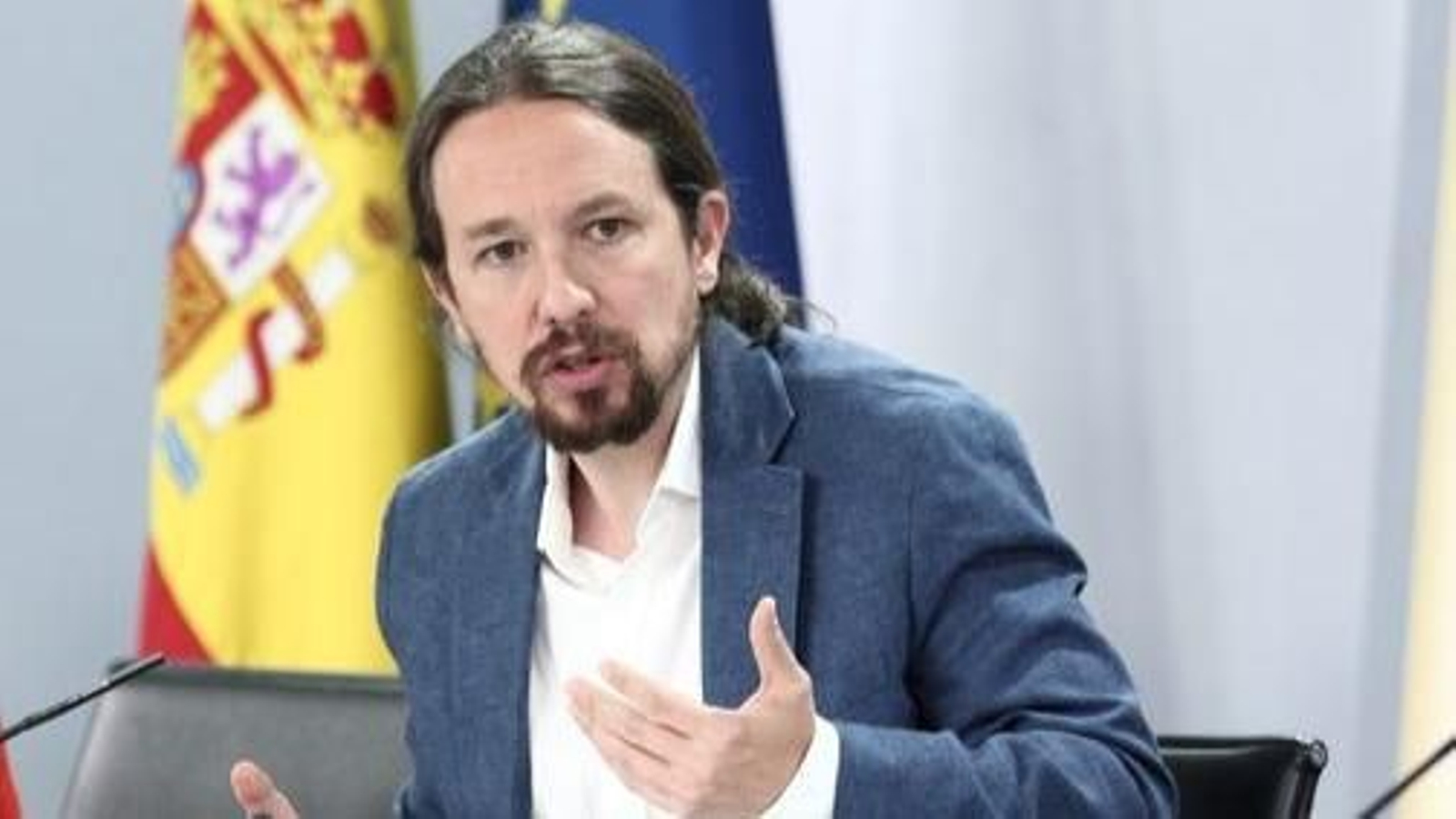 Pablo Iglesias durante la rueda de prensa en Moncloa.