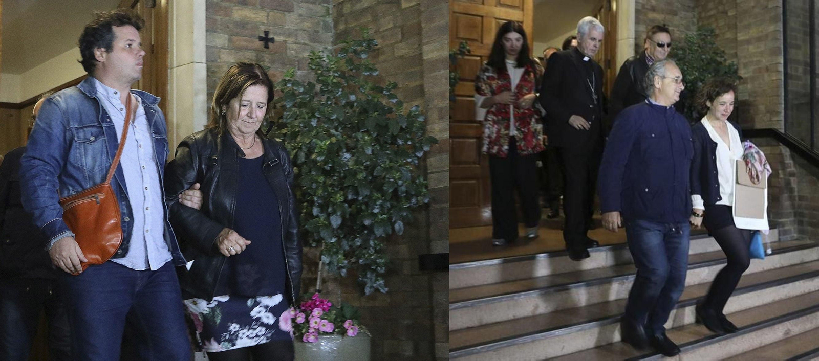 Los padres  y hermanos de Echeverría con el obispo de Tui-Vigo, Luis Quinteiro, a  la salida del funeral anoche en Londres.