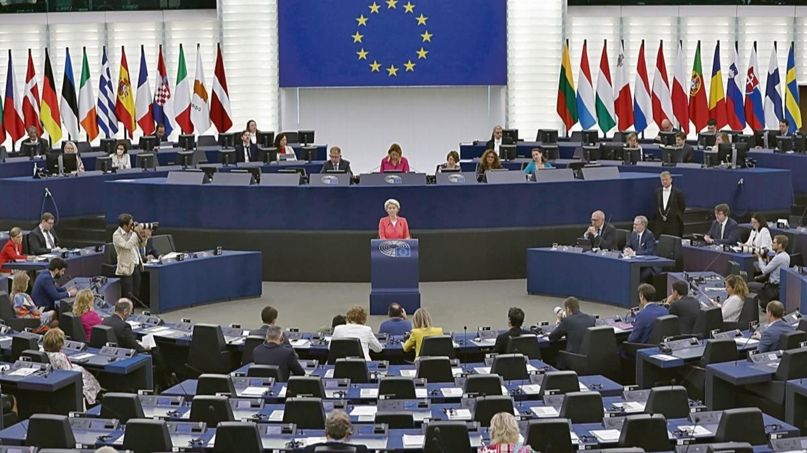 Imagen de archivo de Von der Leyen, durante su intervención ante el pleno del Parlamento Europeo, en Estrasburgo.