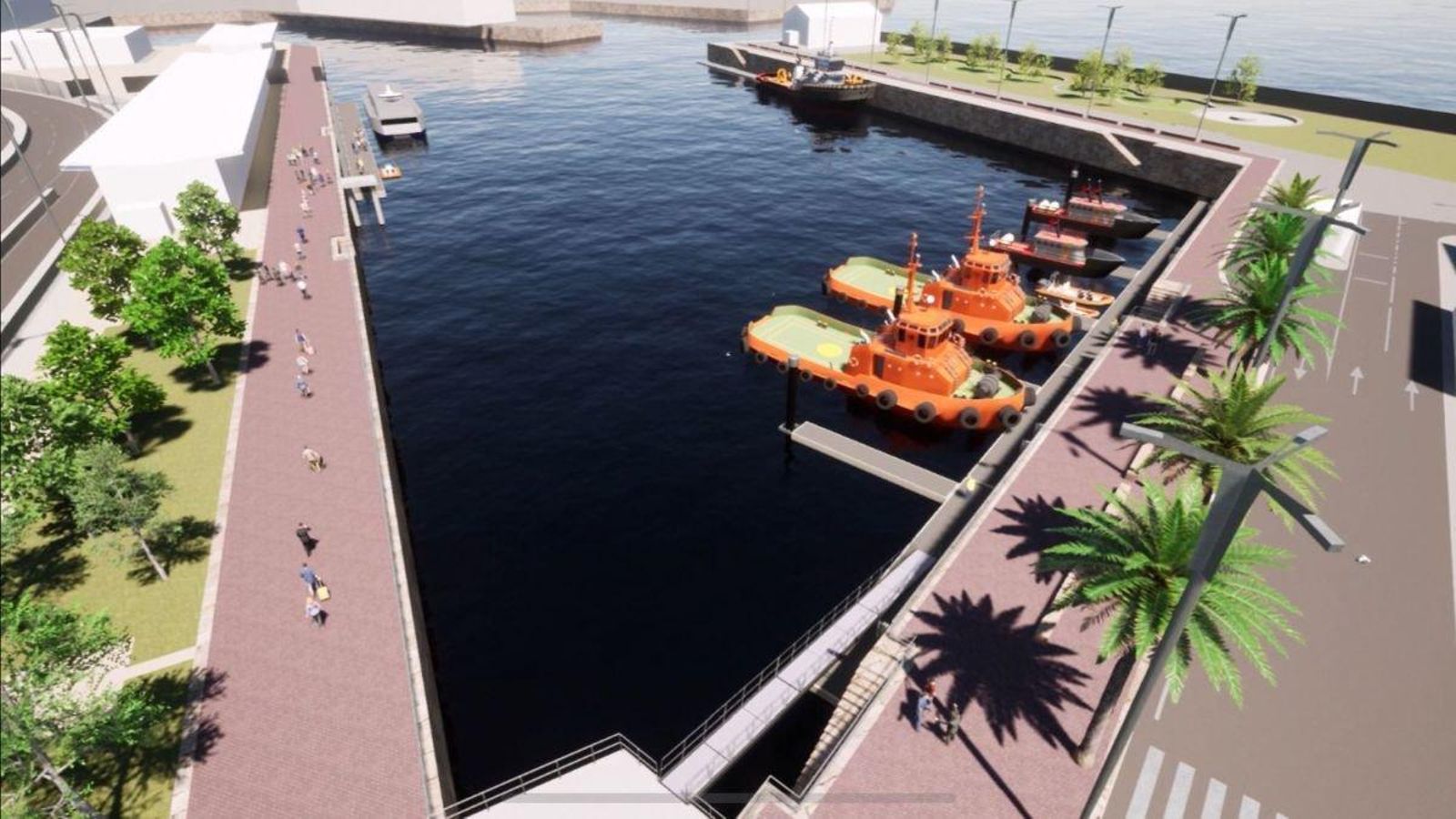 Imagen de cómo quedará la dársena tras la reforma en marcha, con dos zonas para Prácticos y tráfico de Ría.