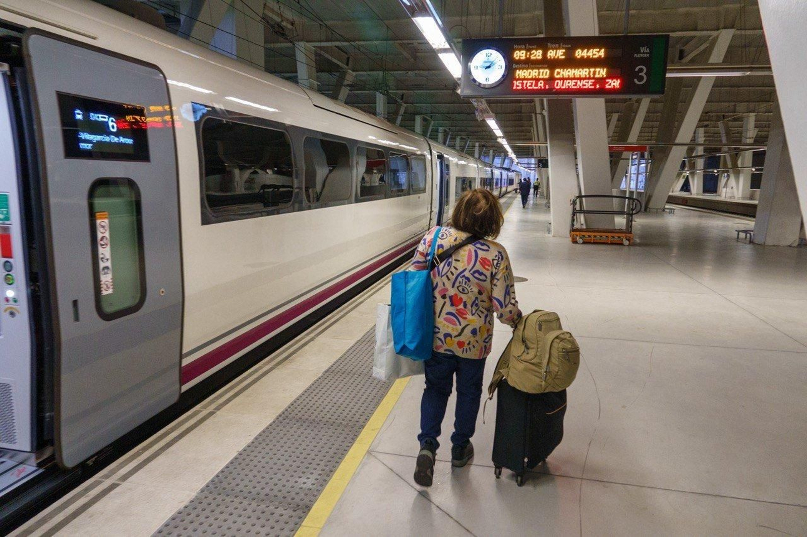 Una pasajera busca su vagón para subir al AVE.