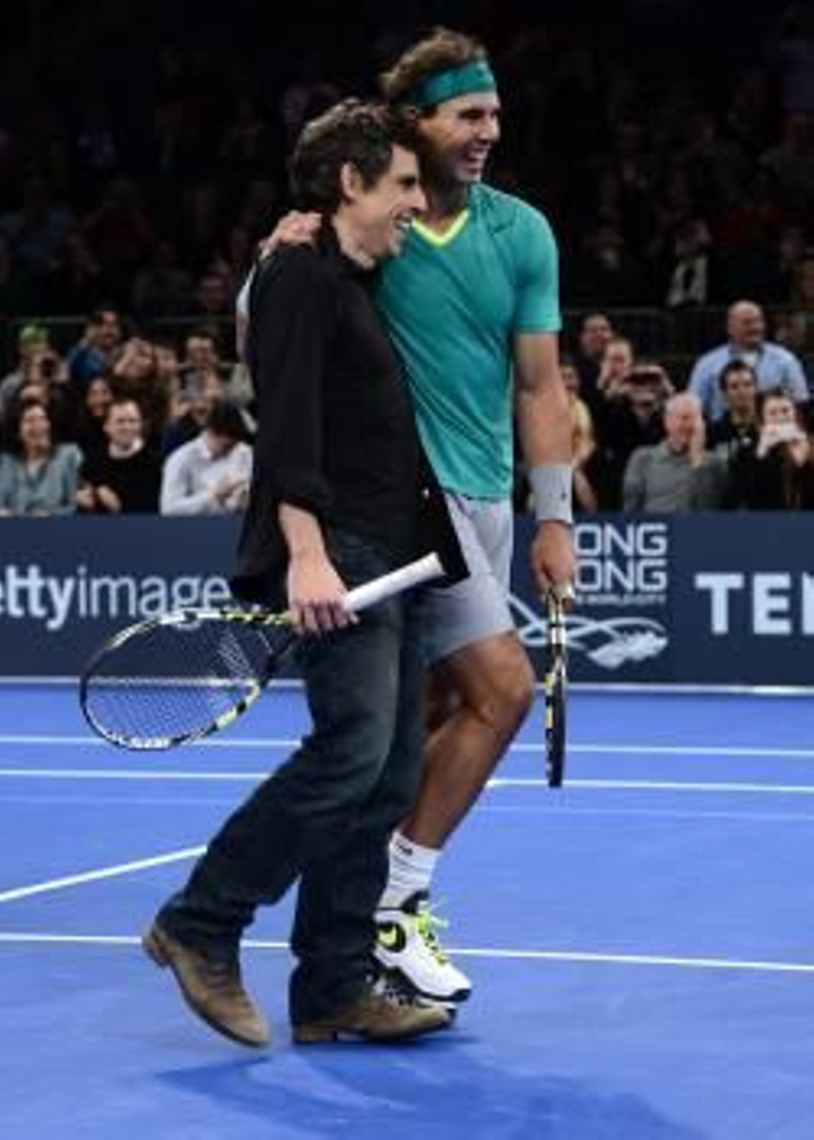 Nadal, con el actor Ben Stiller, en el partido de exhibición.
