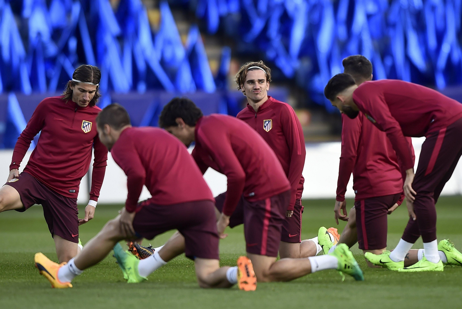 El Atlético se ejercitó ayer en el King Power Stadium de Leicester.