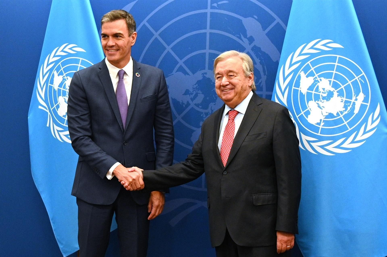 El presidente del Gobierno en funciones, Pedro Sánchez, en una imagen de archivo  durante una reunión con el secretario general de la ONU, Antonio Guterres, en Nueva York antes de la Asamblea General.