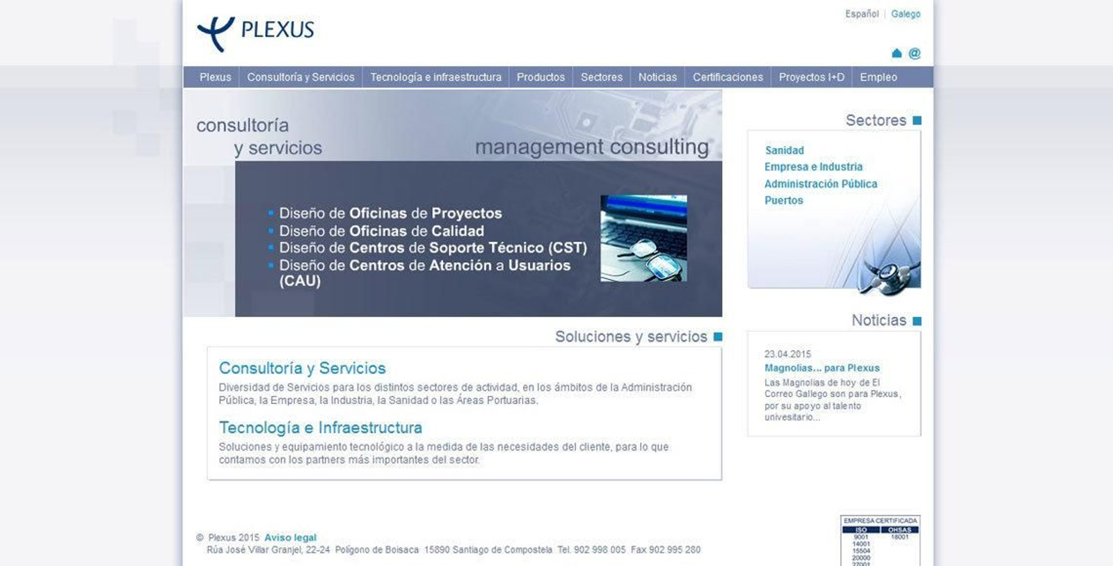 Página web de la empresa gallega Plexus.