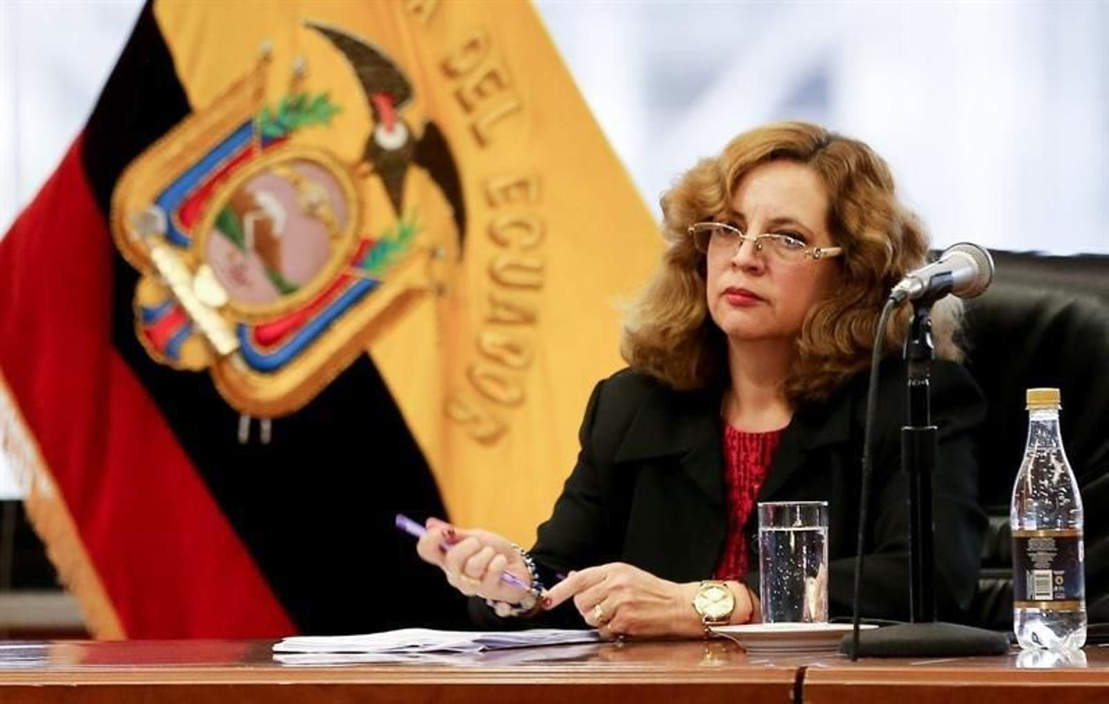 La jueza nacional Daniella Camacho durante la sesión donde pidió prisión preventiva para el expresidente Rafael Correa