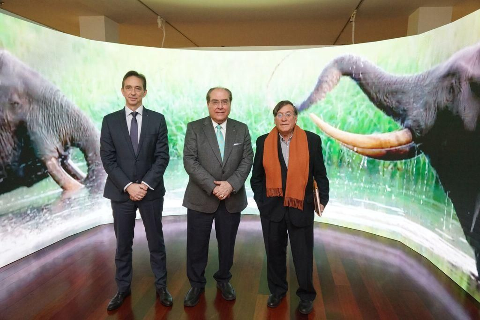 Pedro Otero, gerente de Afundación, Miguel Ángel Escotet, presidente de Afundación y Joaquín Araújo, ayer.