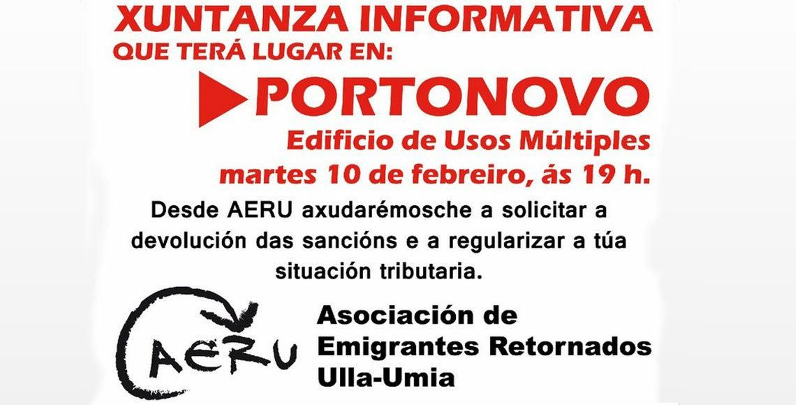 Cartel de la convocatoria de AERU para la charla de Portonovo.