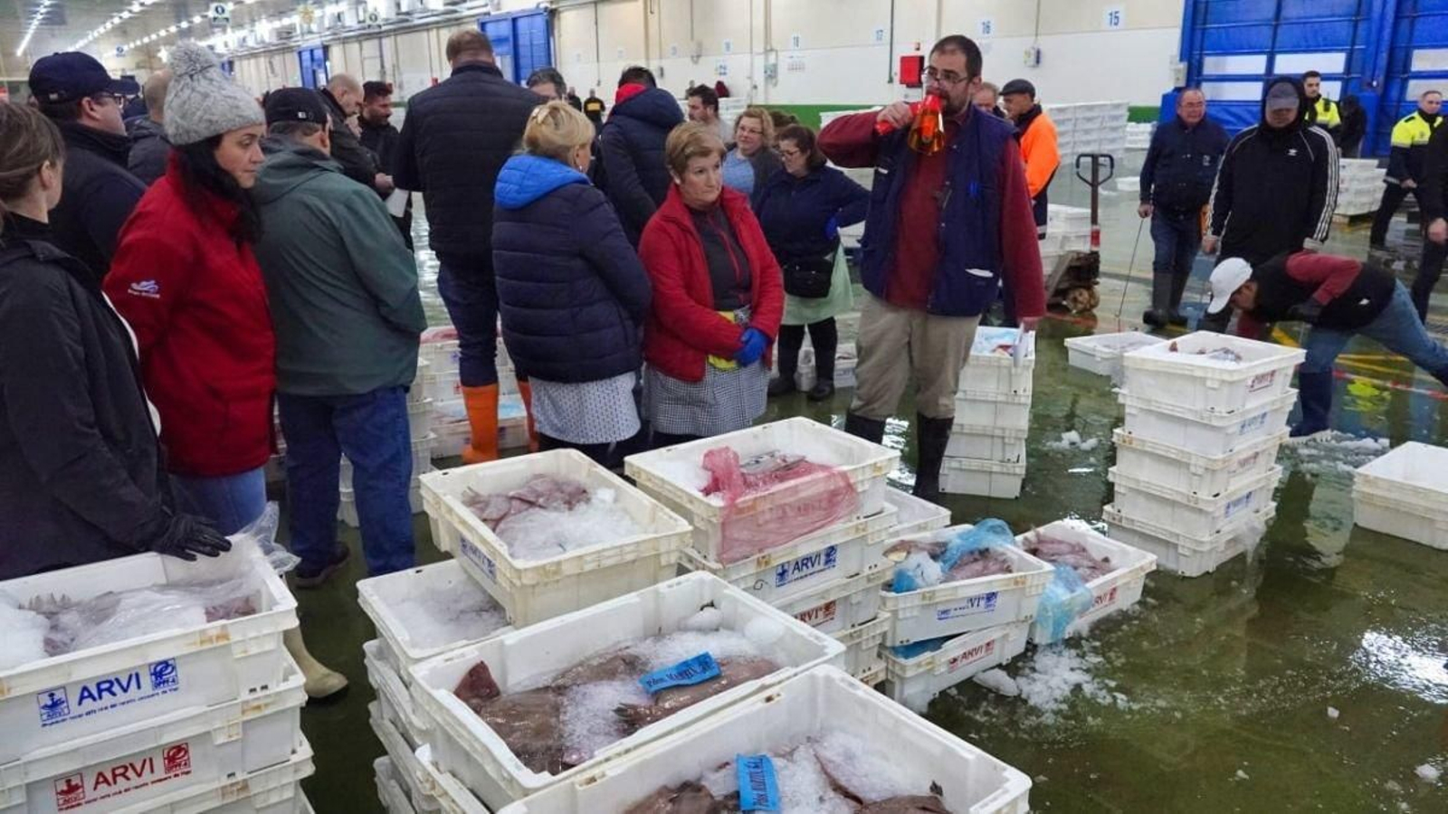 A las seis de la mañana, megáfono en mano, comienza la subasta del pescado fresco en la lonja del Berbés. Todo va muy rápido.