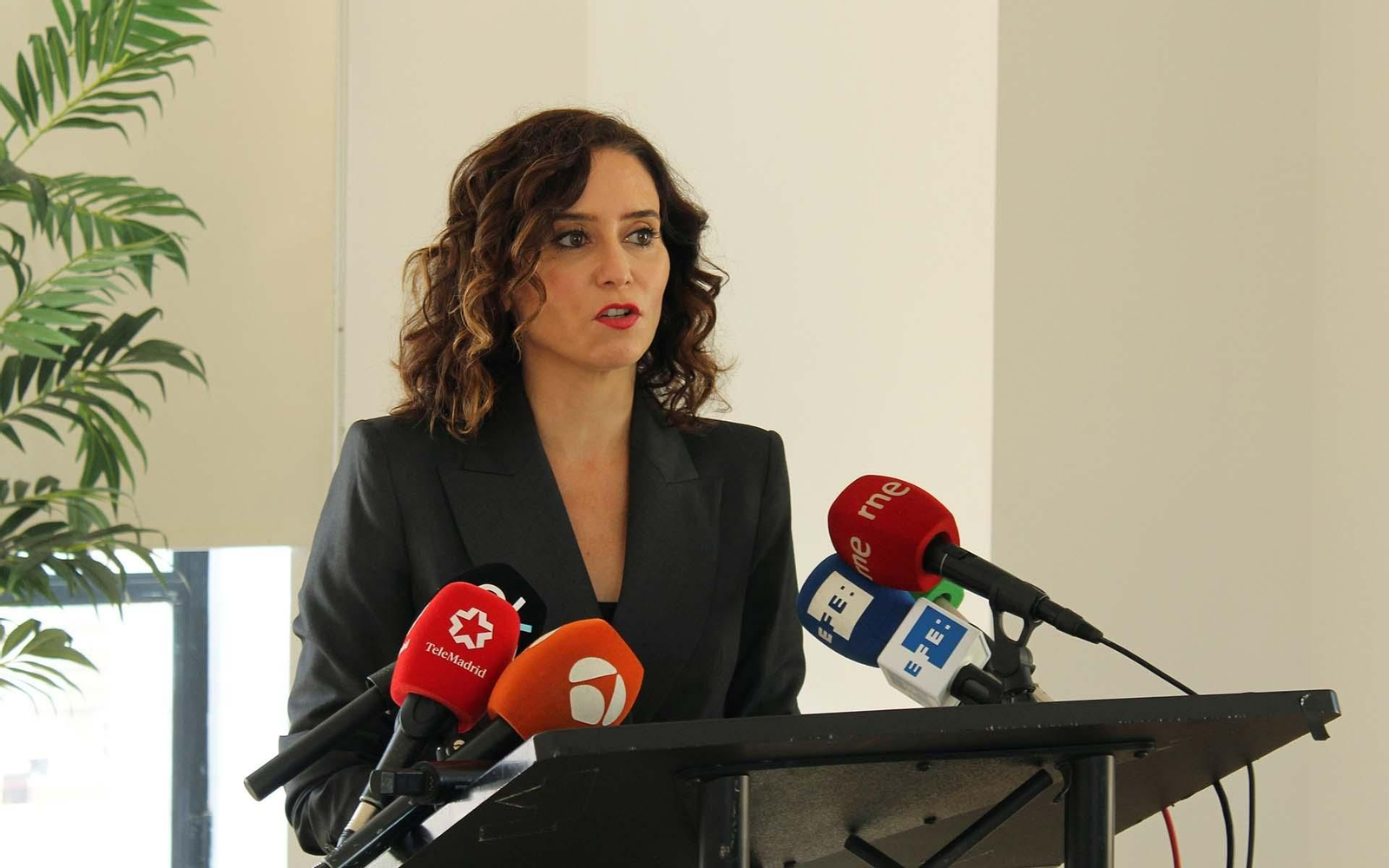 GRAF9619. NUEVA YORK (EE UU), 26/09/2021.- La presidenta de la Comunidad de Madrid, Isabel Díaz Ayuso durante la rueda de prensa que ofreció hoy en un hotel de Manhattan y en la explicó los motivos de su viaje a Estados Unidos. EFE/ Jorge Fuentelsaz