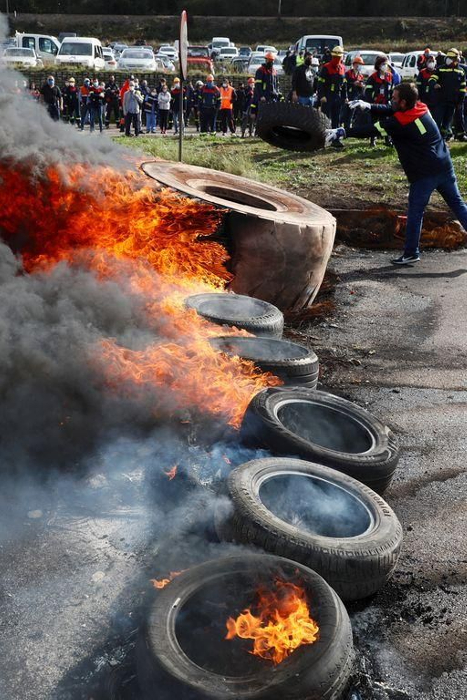 Protesta de los trabajadores de Alcoa, en San Cibrao.