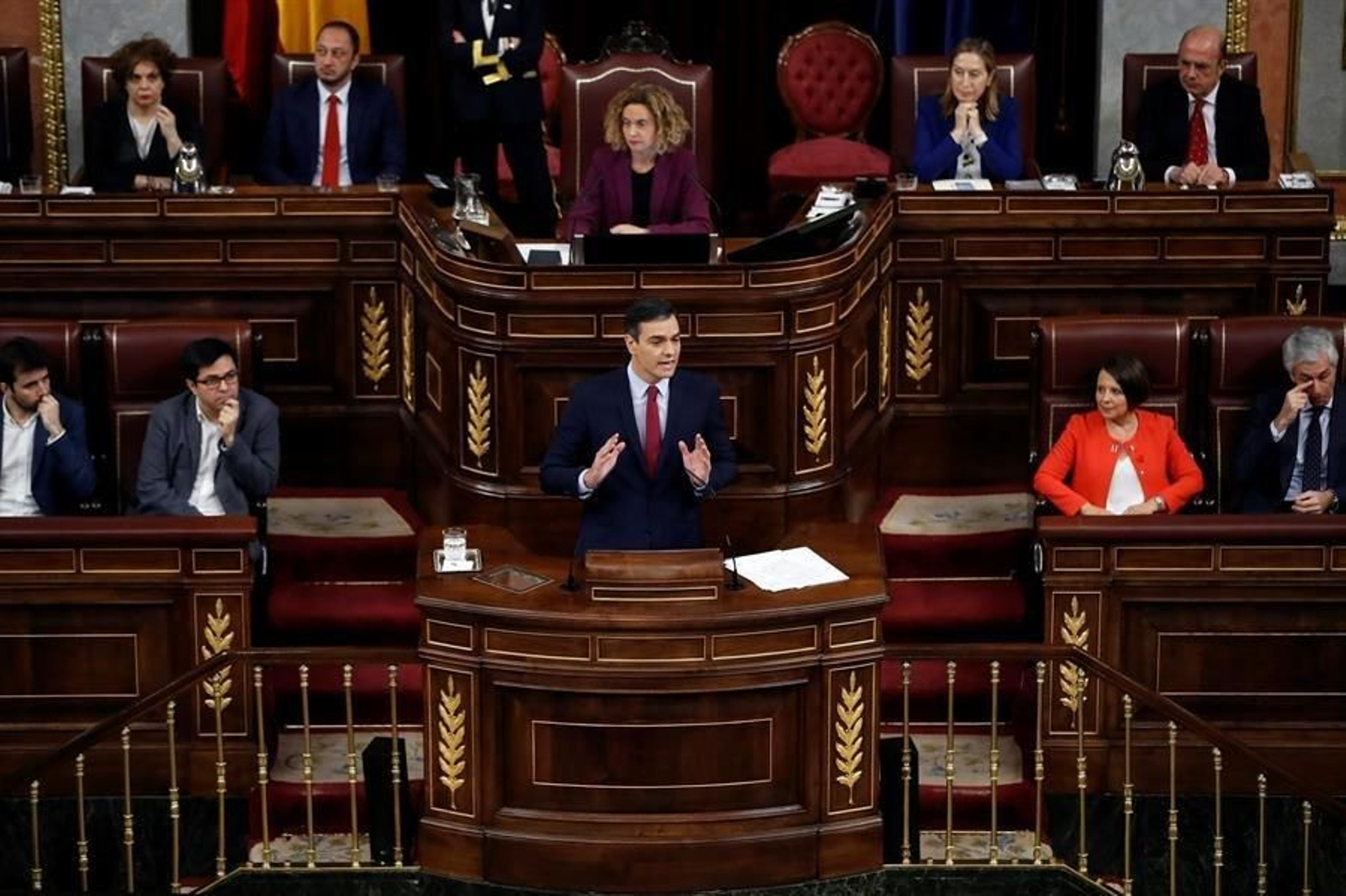 El presidente del Gobierno en funciones, Pedro Sánchez, durante su intervención
