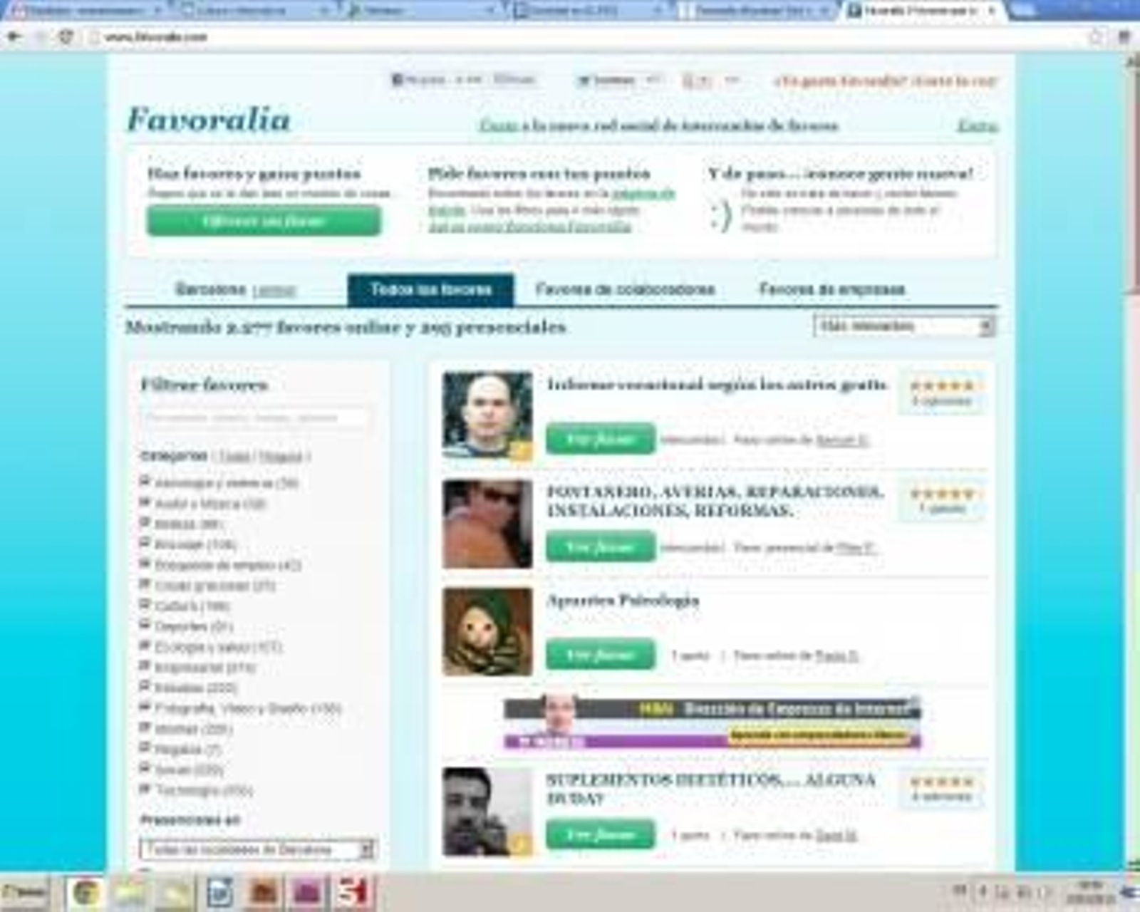 Página web de 'Favoralia', a través de la que la que se ofrecen los favores en intercambio.