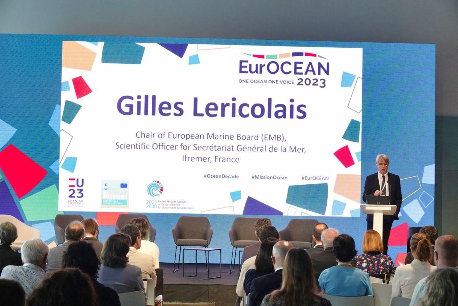 El presidente de la European Marine Board, Gilles Lericolais, ayer en el Auditorio Mar de Vigo.