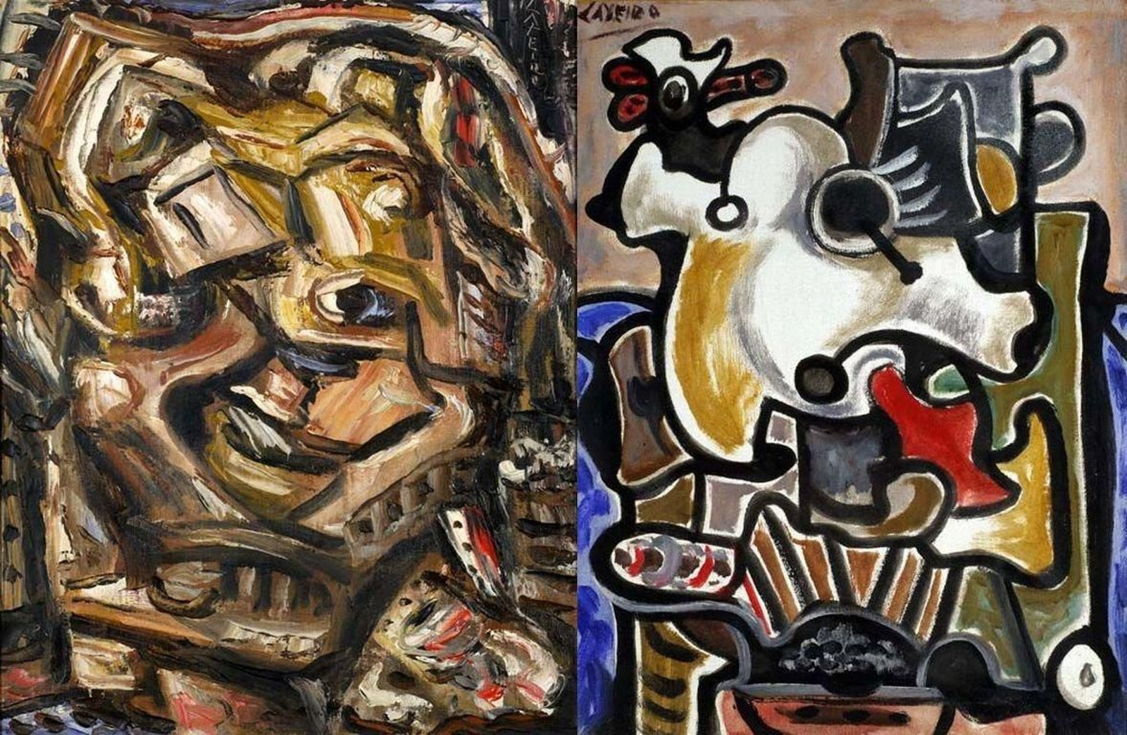 Autorretrato de 1952 (informalista) y de 1977 (picassiana)