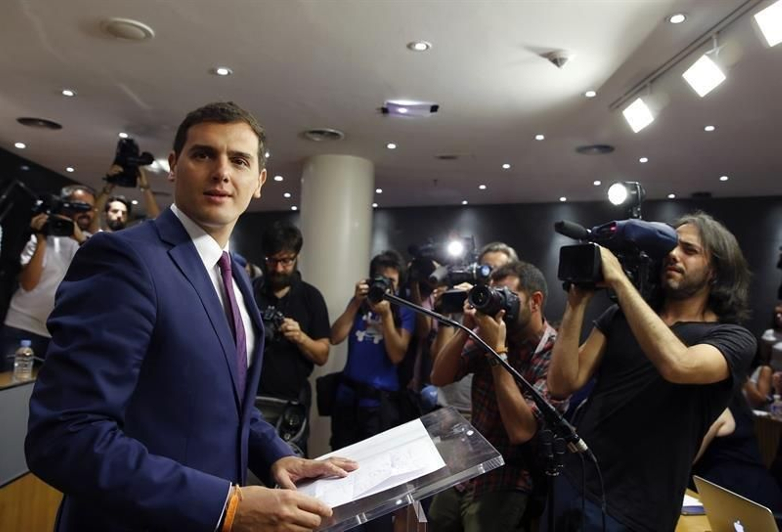 Albert Rivera, durante su comparecencia pública.