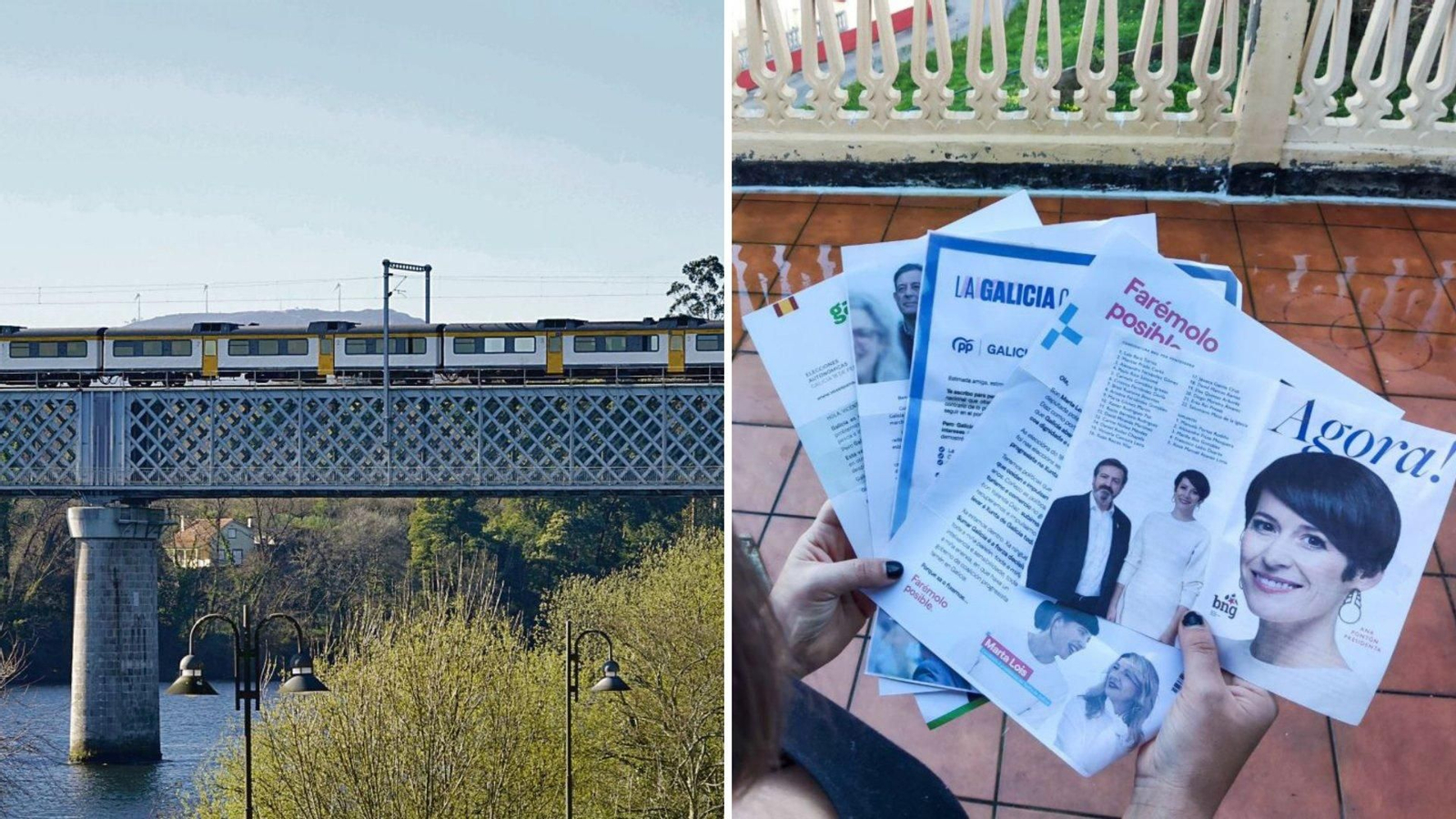 El viejo ‘tren celta’ (en la foto, a su paso por el puente internacional de Tui), sigue siendo el único que cruza la frontera y conecta con Oporto.