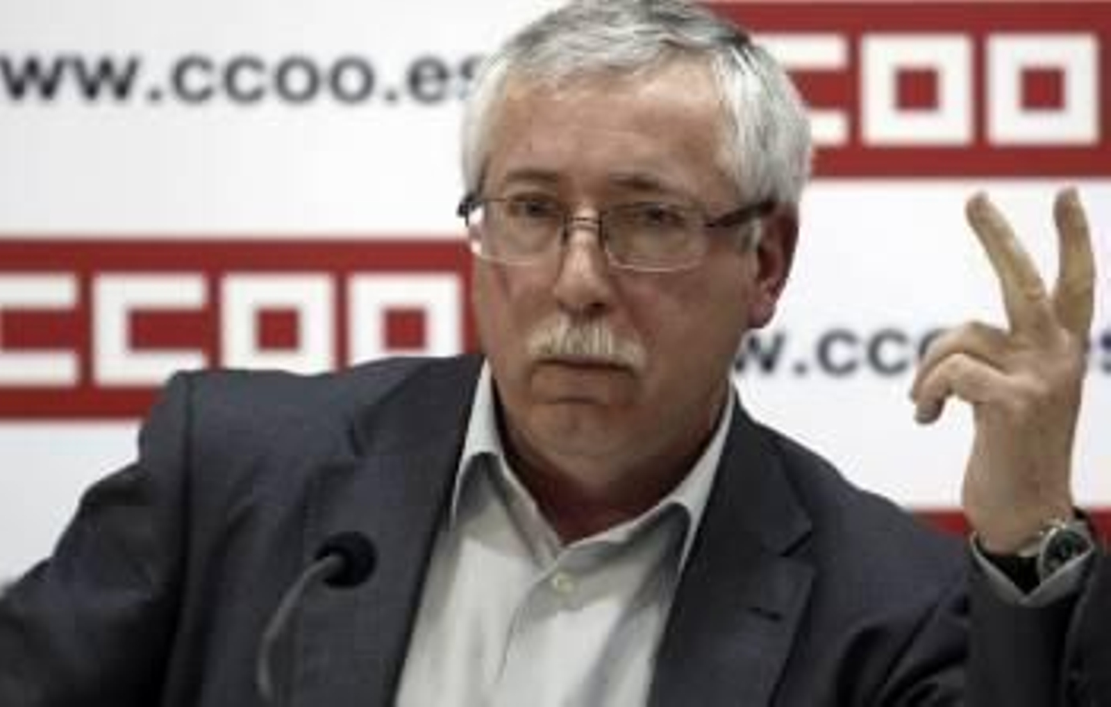 El secretario general de CCOO, Ignacio Fernández Toxo en una rueda de prensa en Madrid. (Foto: F. ALVARADO.)
