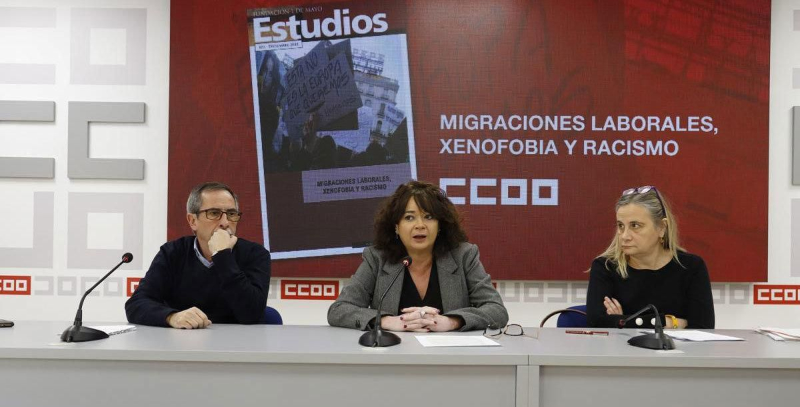 Rueda de prensa para presentar el estudio de la Fundación 1º de Mayo: “Migraciones laborales, xenofobia y racismo”. Foto y texto extraído de la página web de Comisiones Obreras