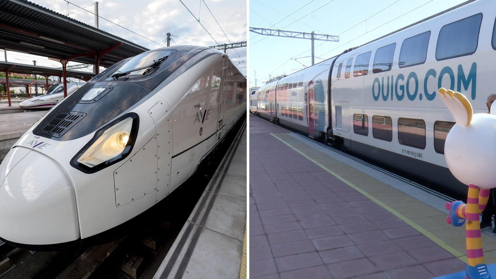 Un tren AVE de Renfe y otro de Ouigo. // EP