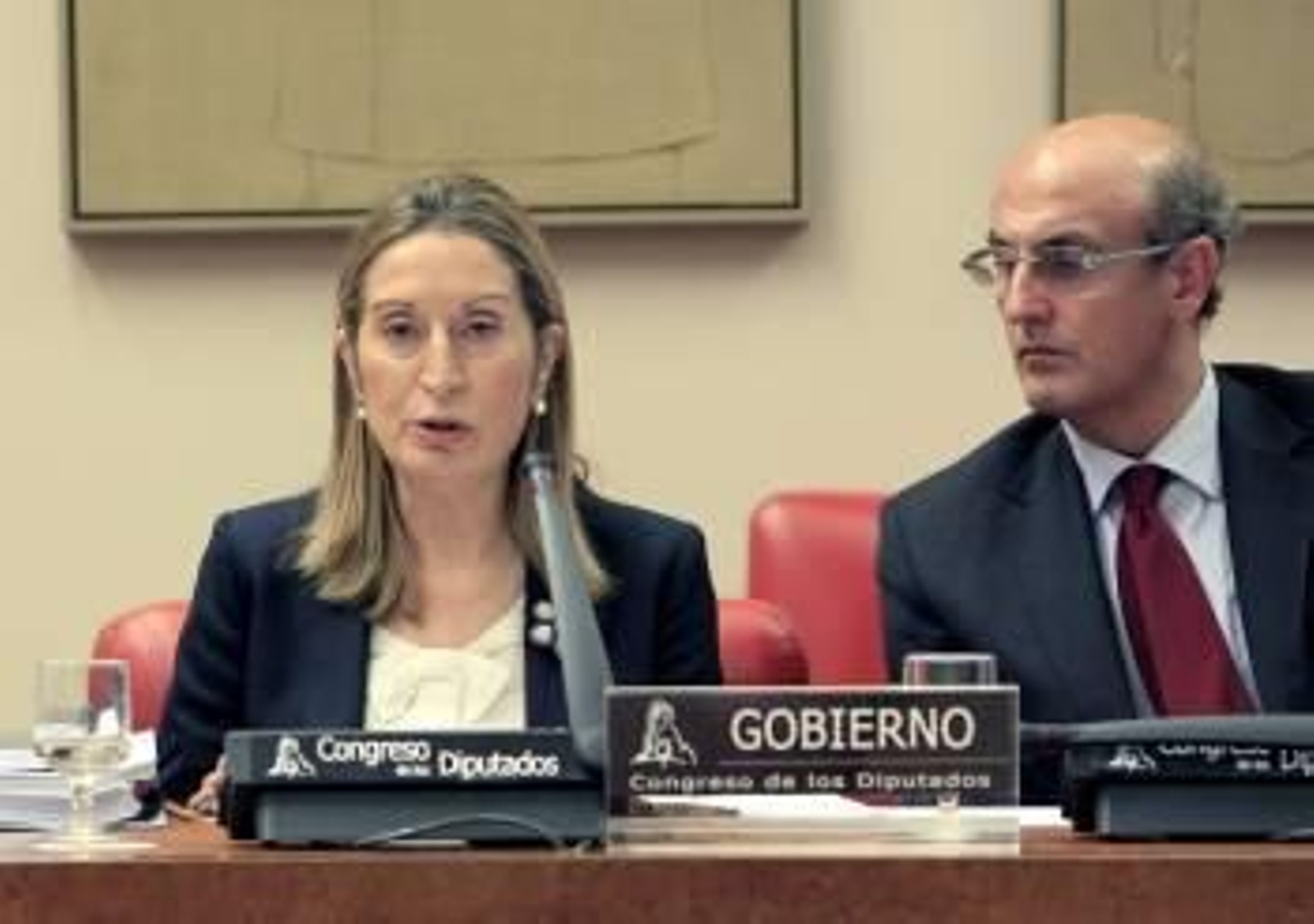 La ministra Ana Pastor, durante la presentación del Plan de Infraestructuras, con Celso Delgado. (Foto: GUSTAVO CUEVAS)