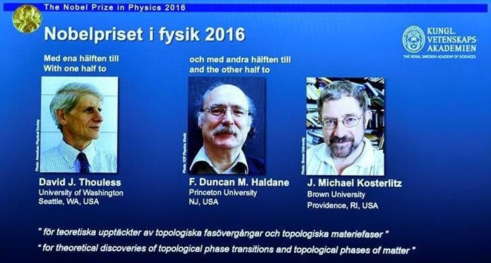 Imagen de una pantalla en la Academia de Ciencias de Estocolmo, Suecia