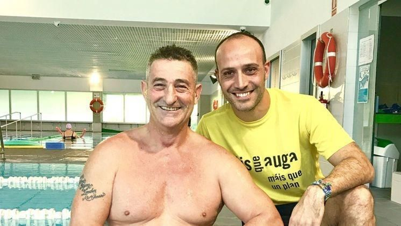 El vigués Chano Rodríguez, con su entrenador, Alejandro Brea.