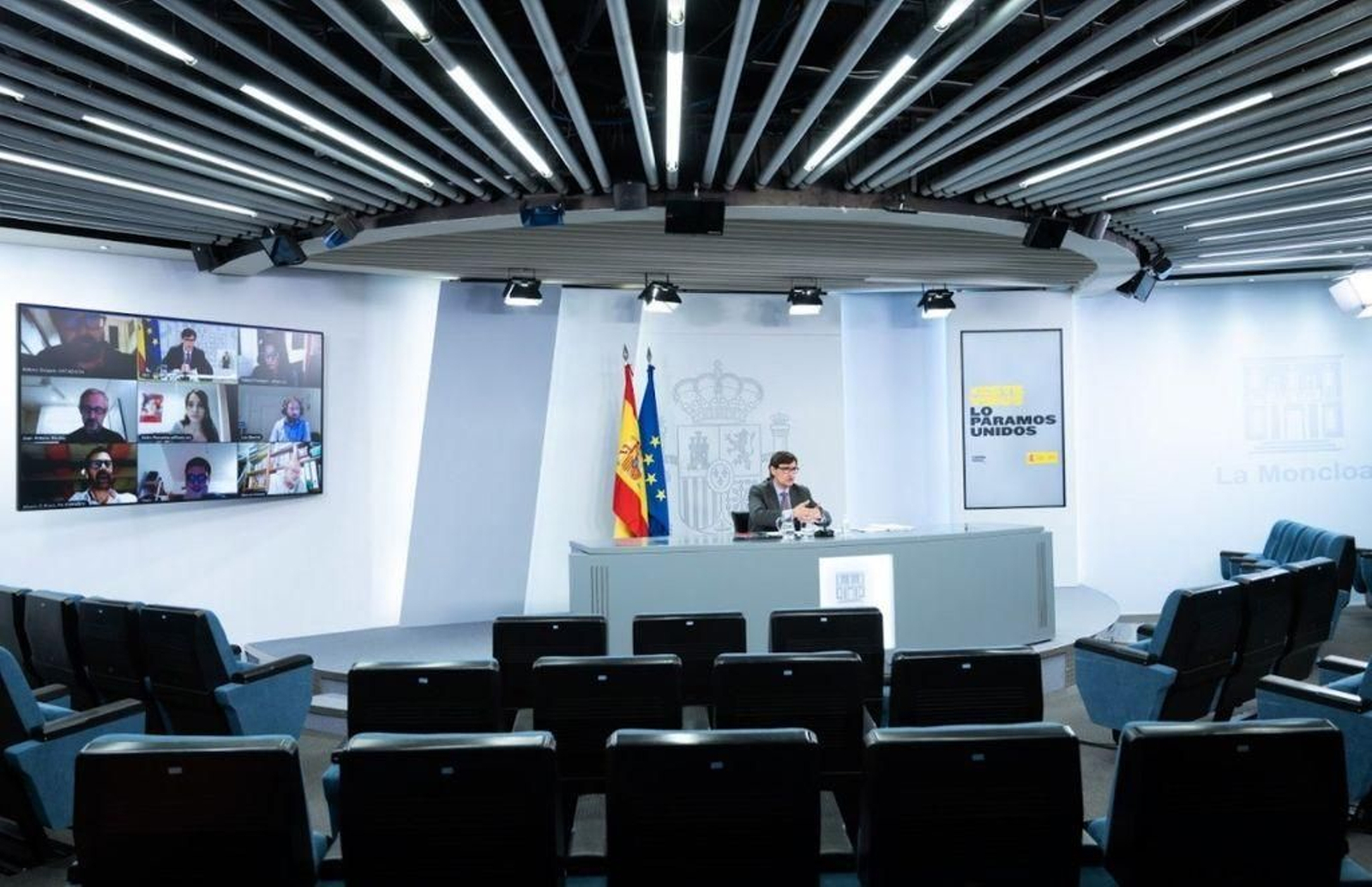 Salvador Illa, durante su comparecencia en el Palacio de la Moncloa.